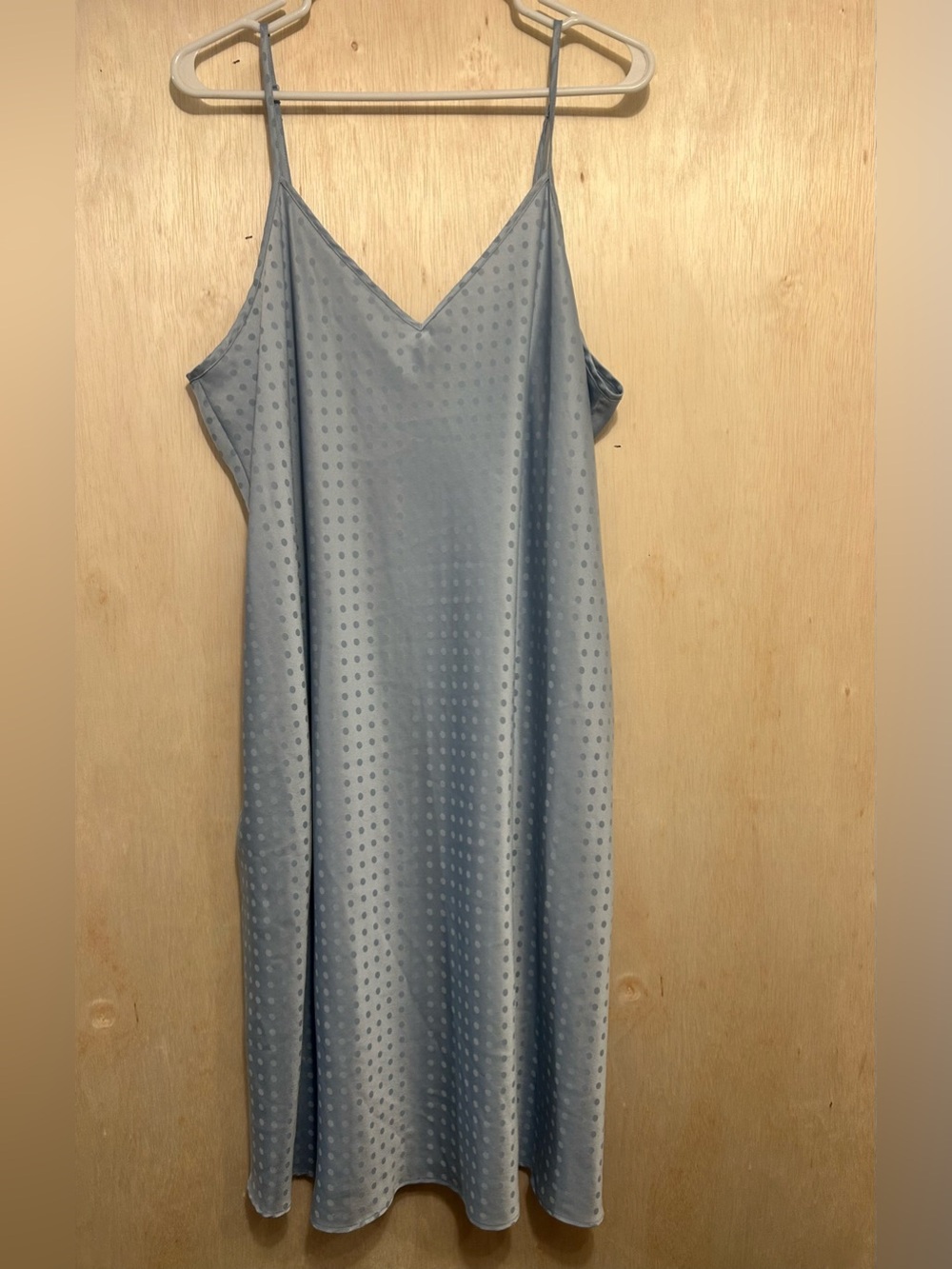 Light Blue Polka Dot Satin Slip Chemise with Adjustable Straps